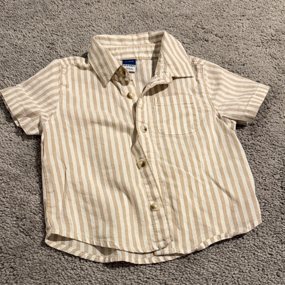 Old Navy Kids Striped Button Down Shirt - Beige and White